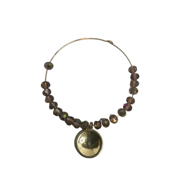 Gold Coin Charm Beaded Bracelet Iridescent Crystal Stretch Boho Chic Jewelry Gi - Picture 4 of 5